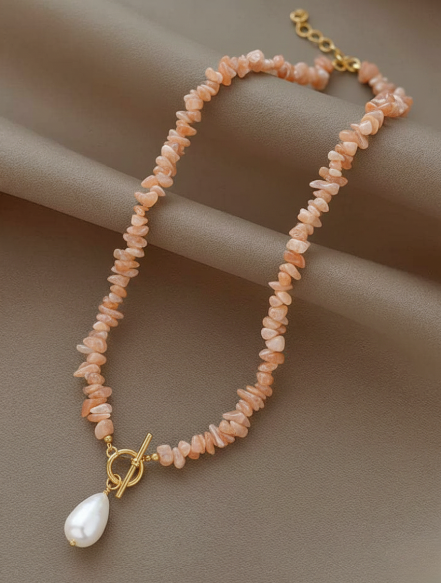 Sunset Serenity: Pure Peachy Moonstone Artisan Necklace
