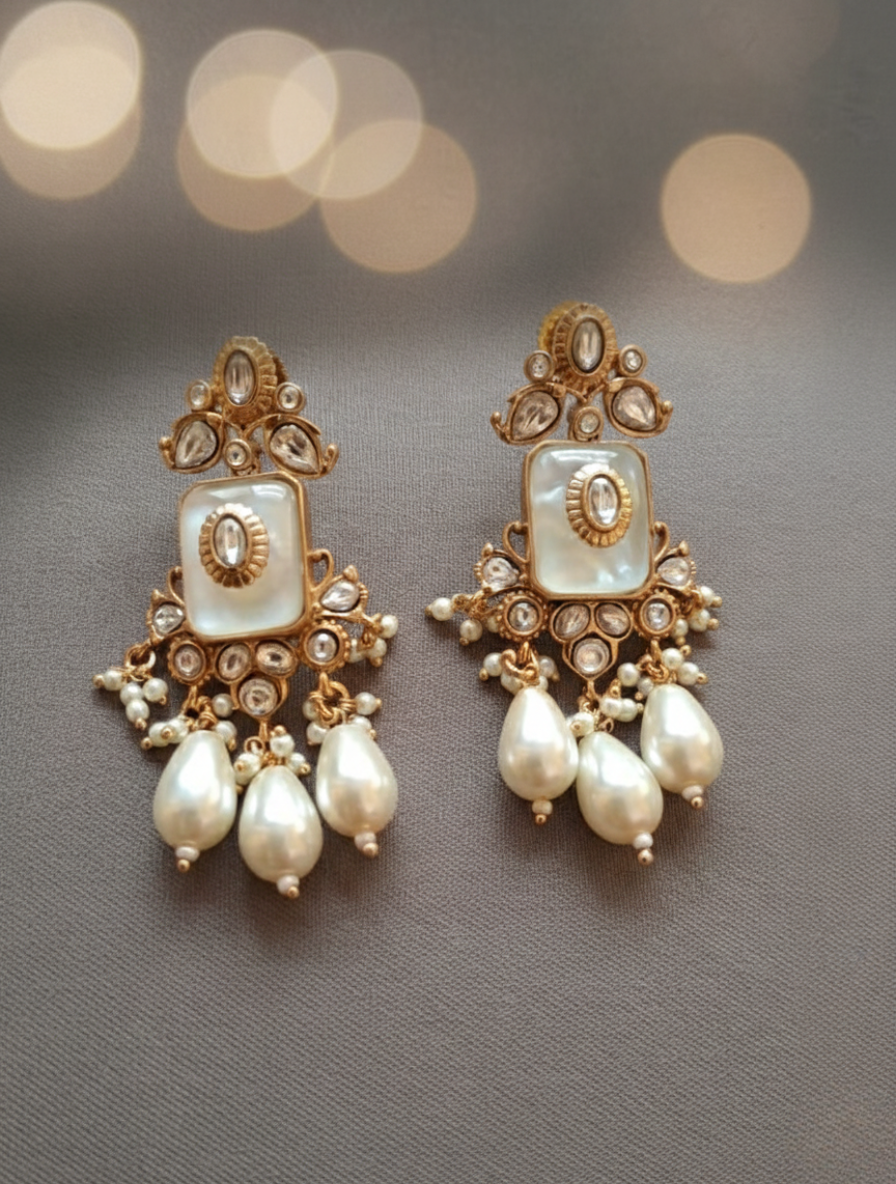 Celestial Bloom: Pure Moonstone & Pearl Earrings