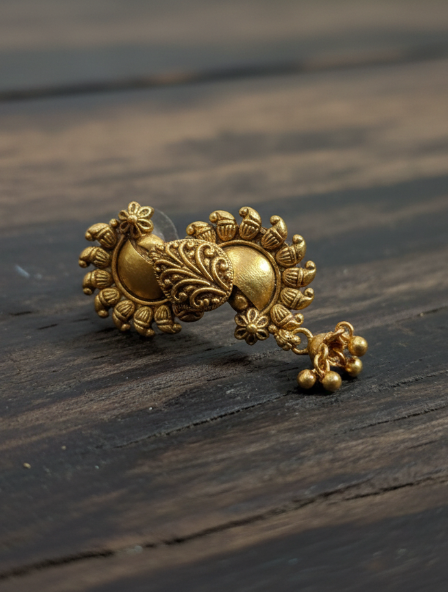Antique Gold Artisan Statement Earrings - 22k Gold Plated