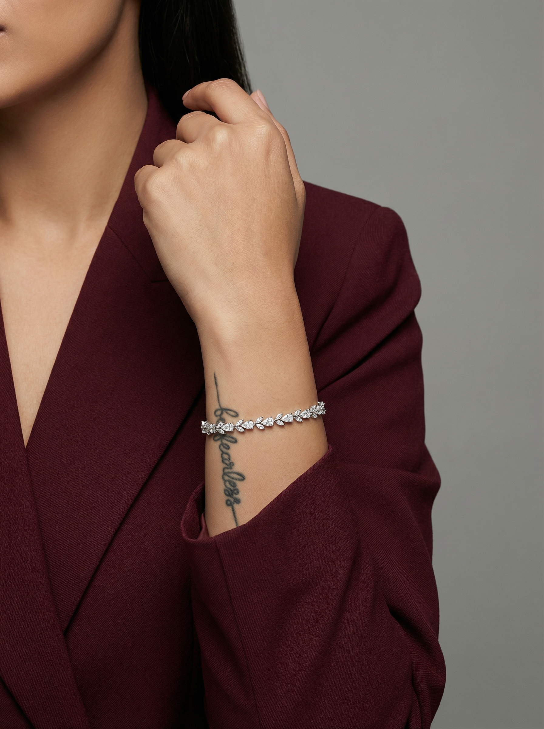 Handcrafted Pear-Cut Leaf Vine Tennis Bracelet