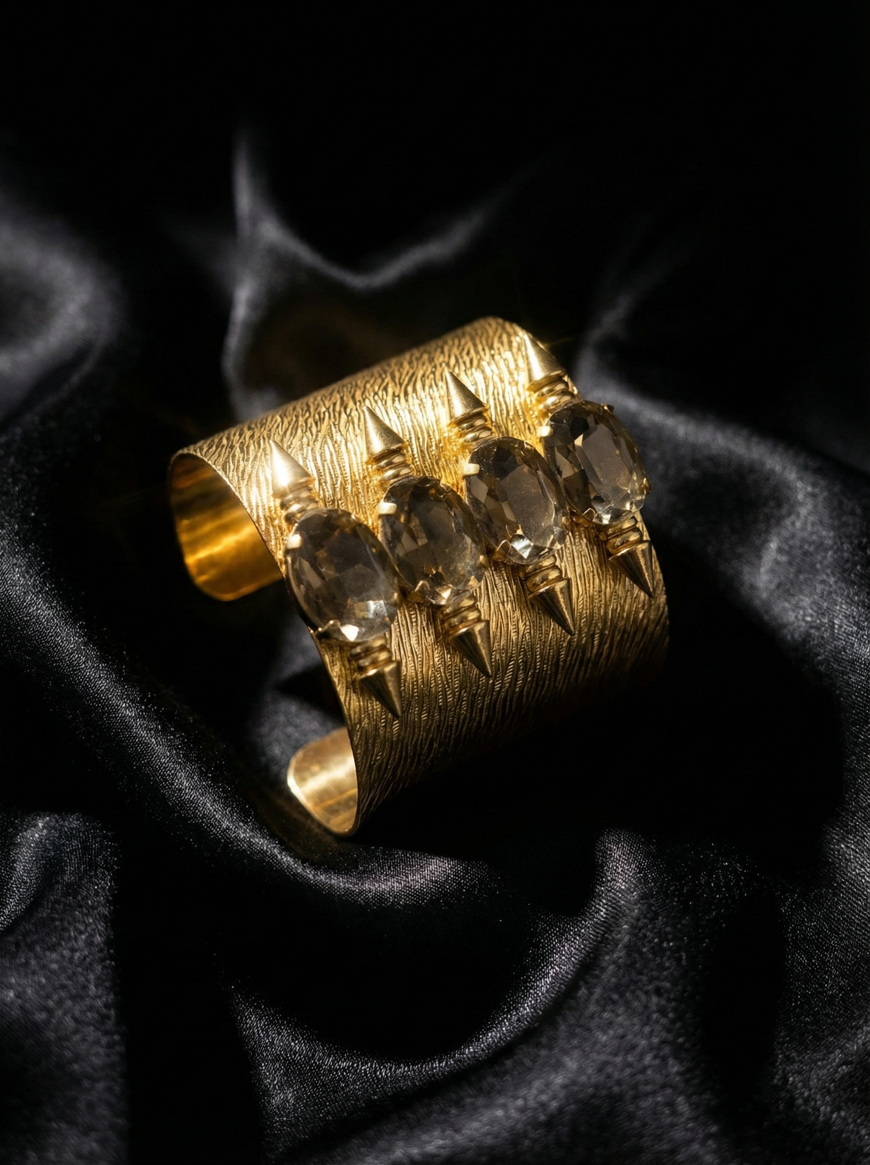 Handcrafted Warrior Shield Smoky Quartz Cuff in Gold Plated Silver
