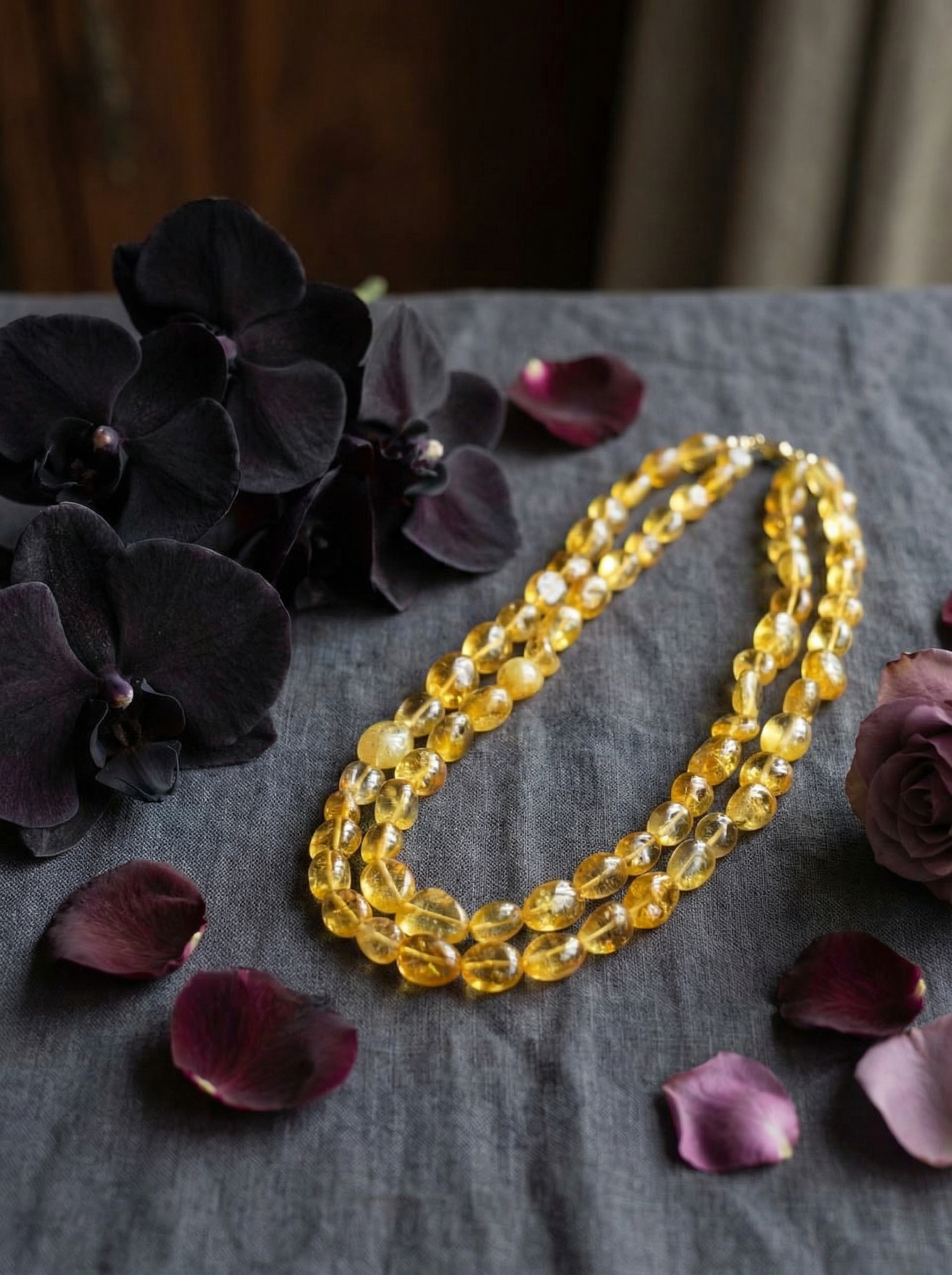 Sun-Drenched Elegance: Handcrafted Double-Strand Honey Gemstone Necklace