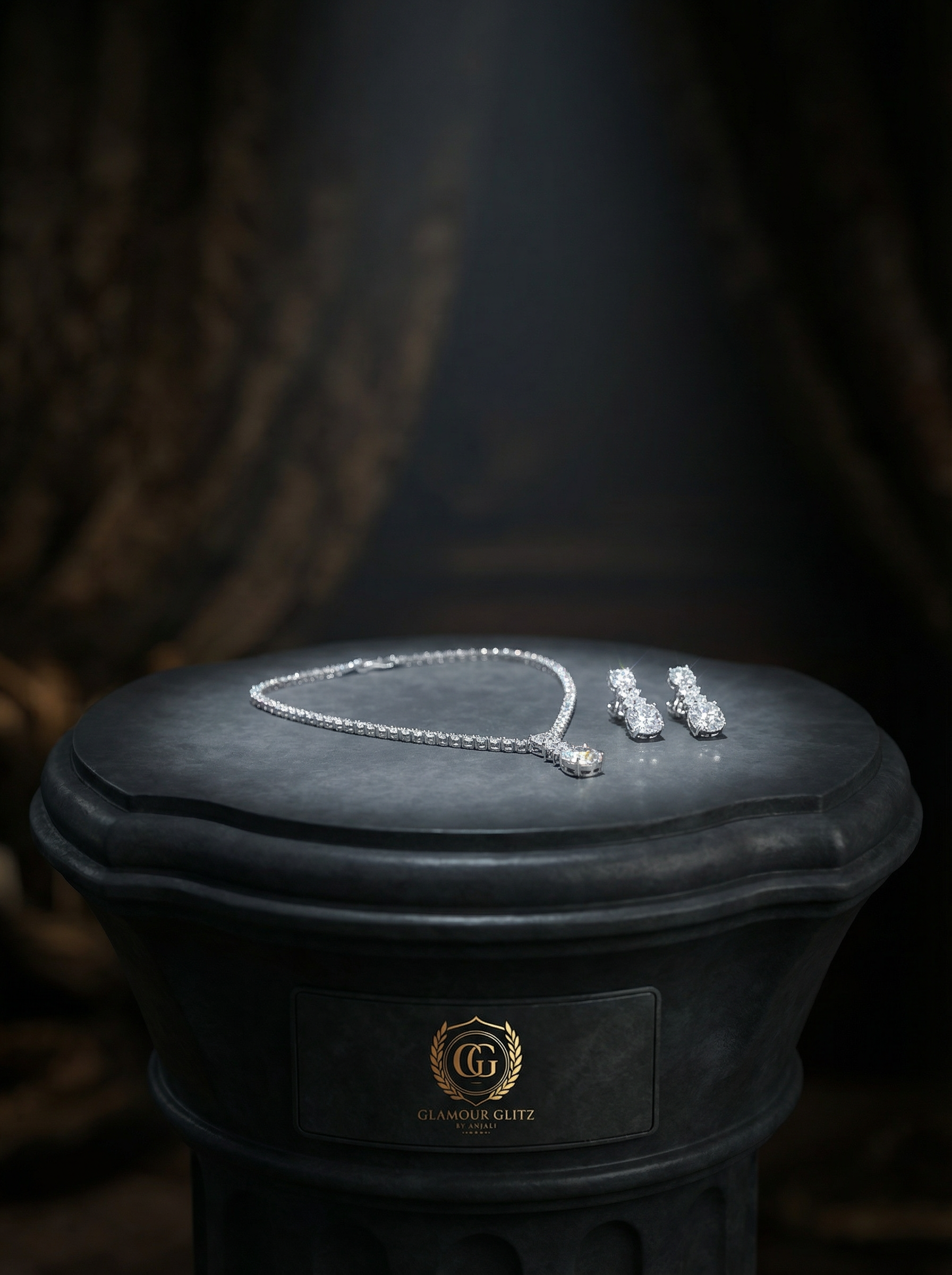 Handcrafted Radiant-Cut Diamond Drop Necklace & Chandelier Earring Set in 18K White Gold