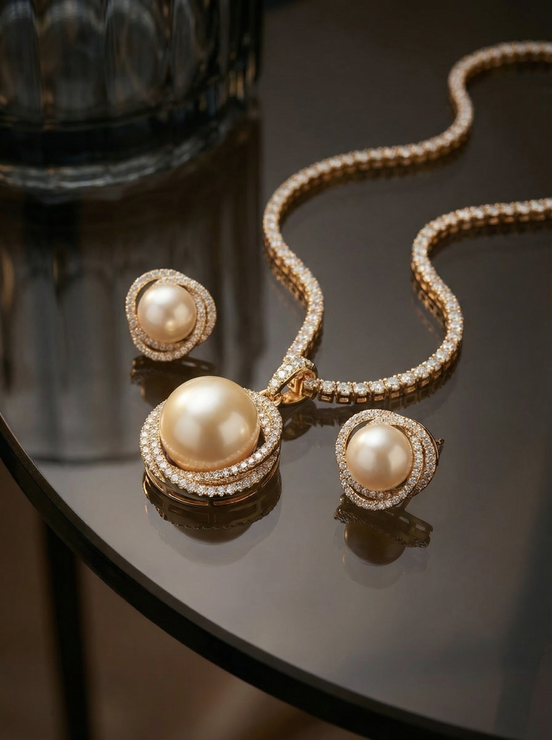 Luminous Grandeur: Handcrafted South Sea Pearl & Diamond Tennis Statement Set