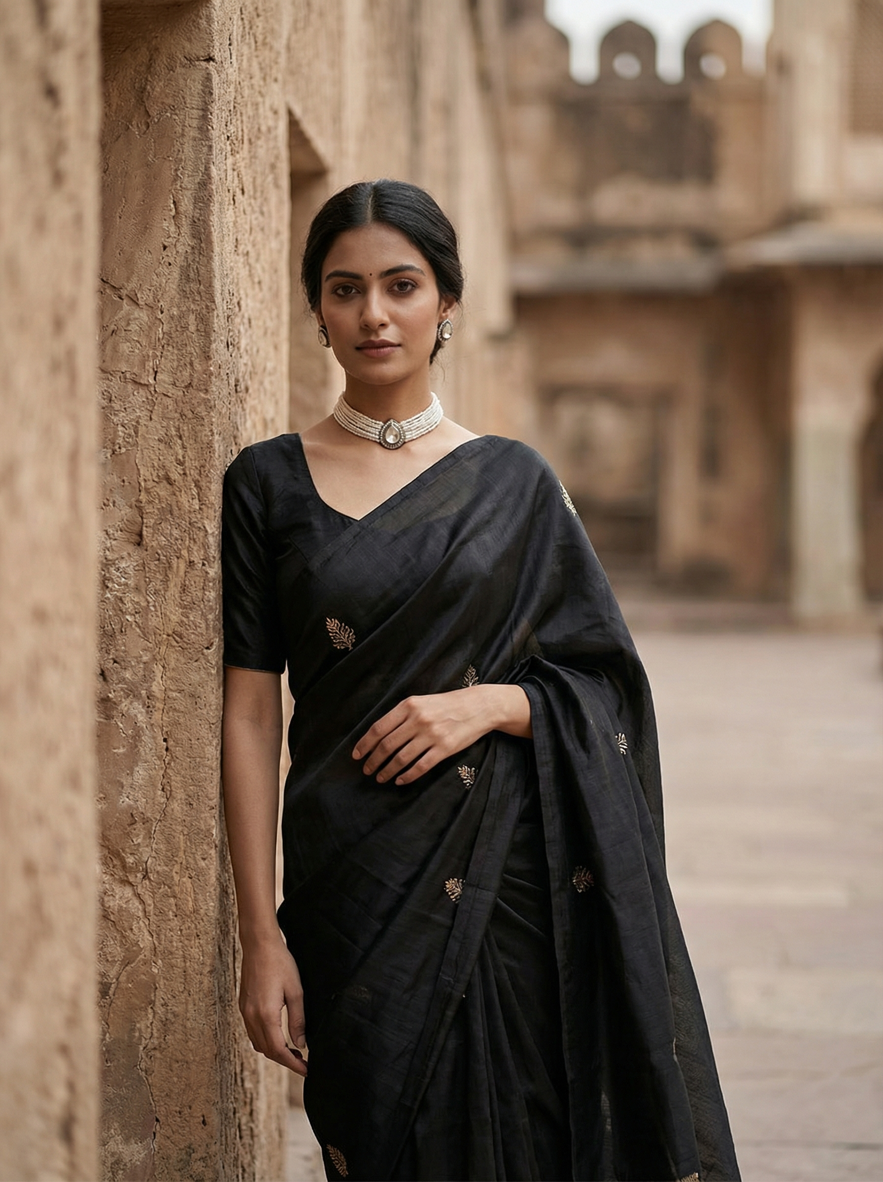 Handcrafted Polki & Seed Pearl Choker Set with Teardrop Medallion