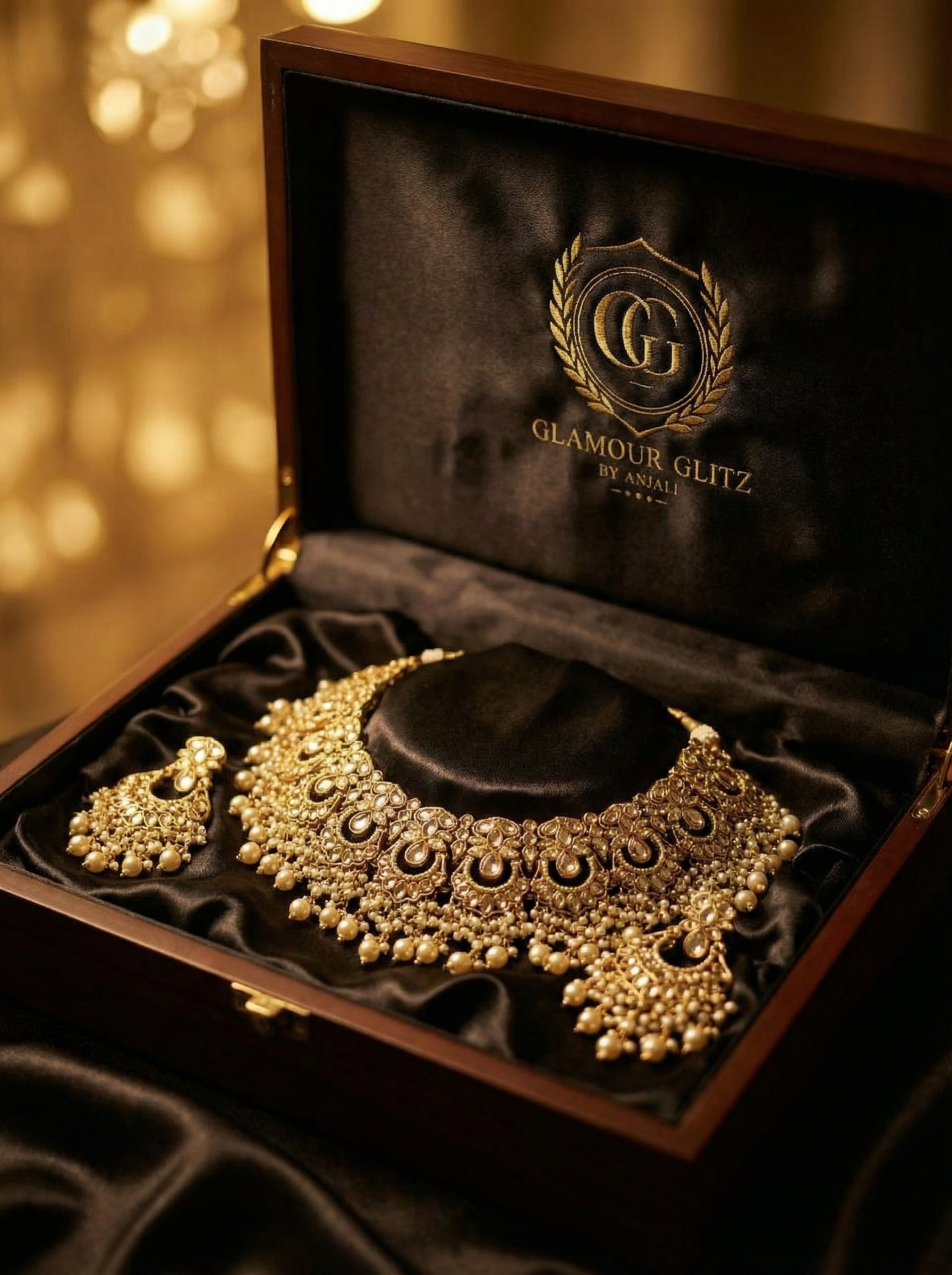 Regal Handcrafted Kundan Polki Choker Set – Antique Gold & Pearl Drops