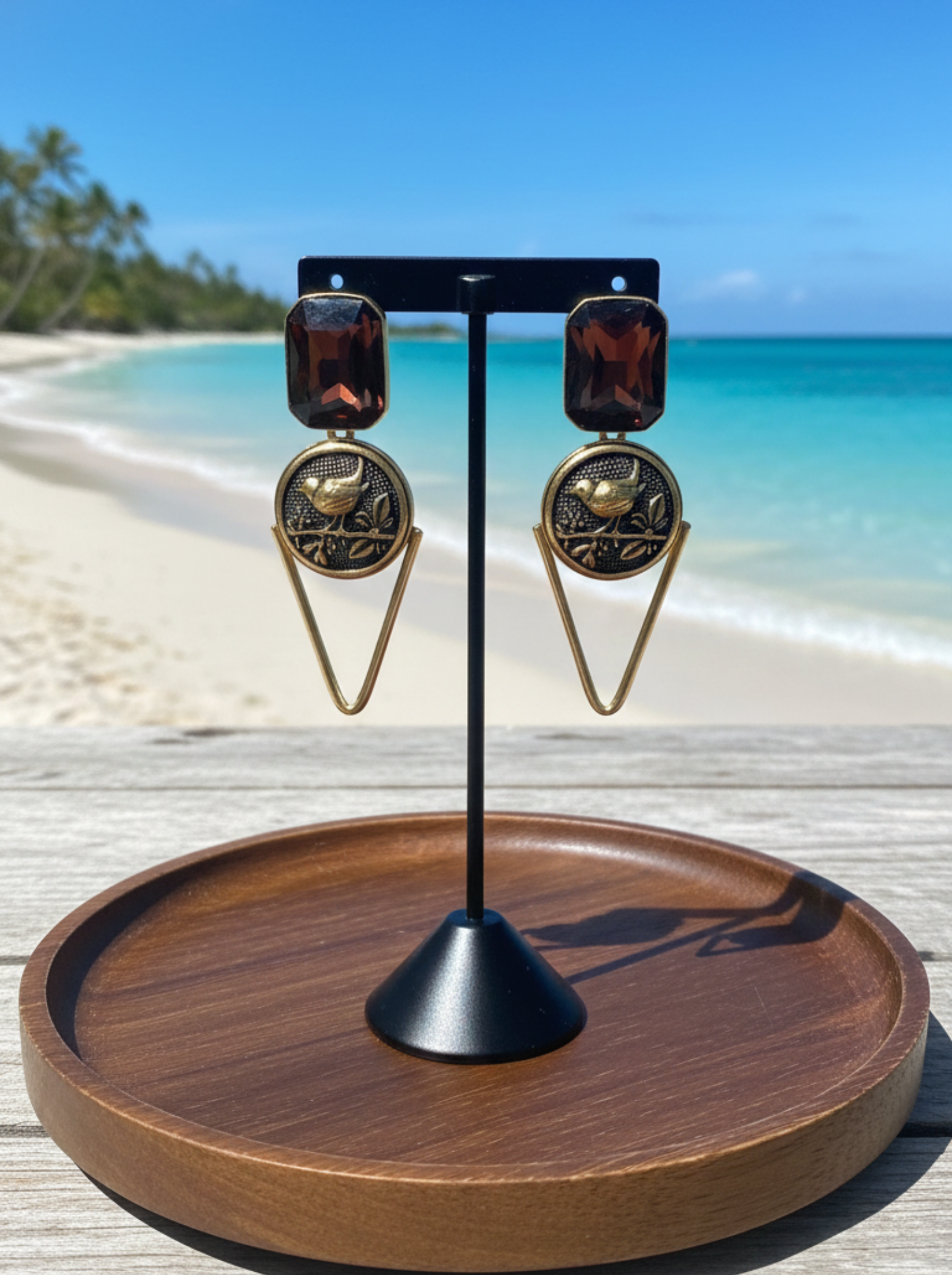 Antique Gold Bird & Topaz Crystal Drops | Handcrafted Nature-Inspired Statement Earrings