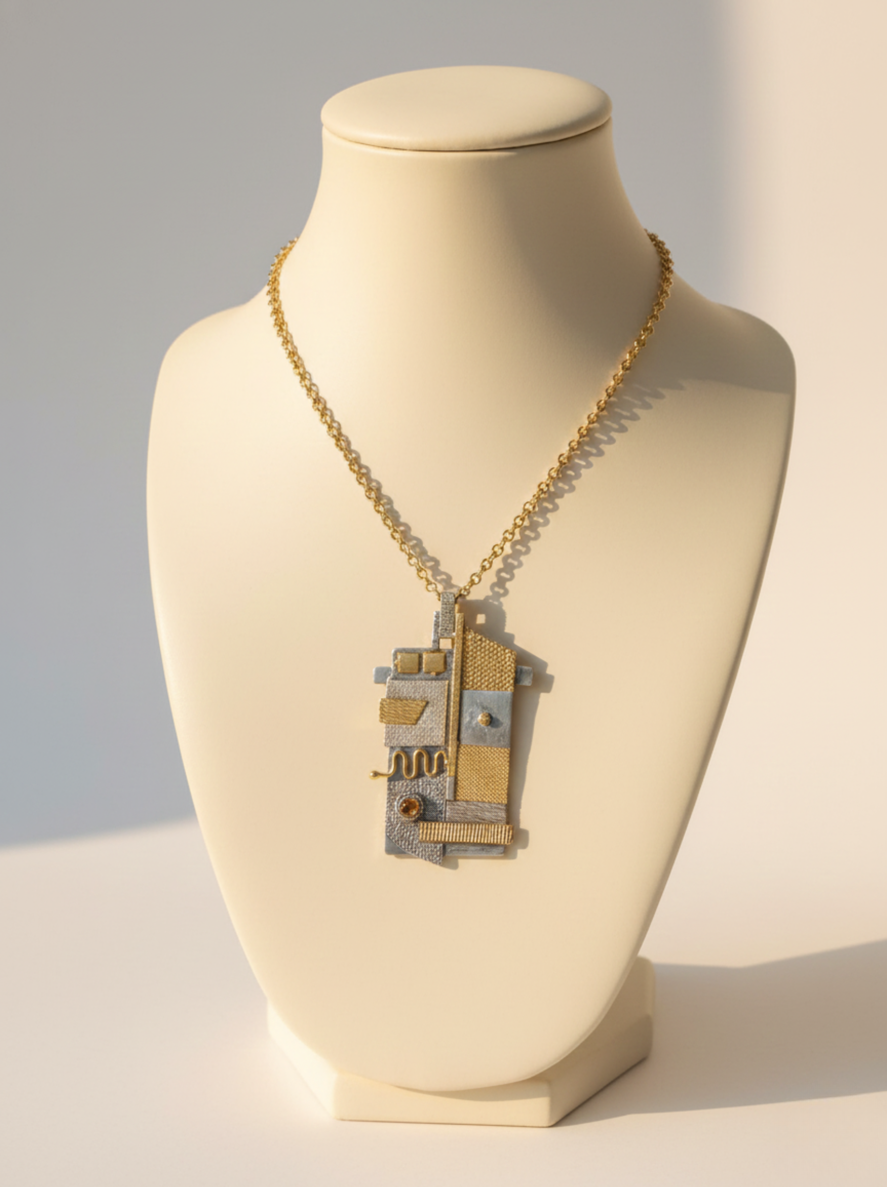 "The Architect’s Muse" Handcrafted Geometric Mixed-Metal Statement Pendant
