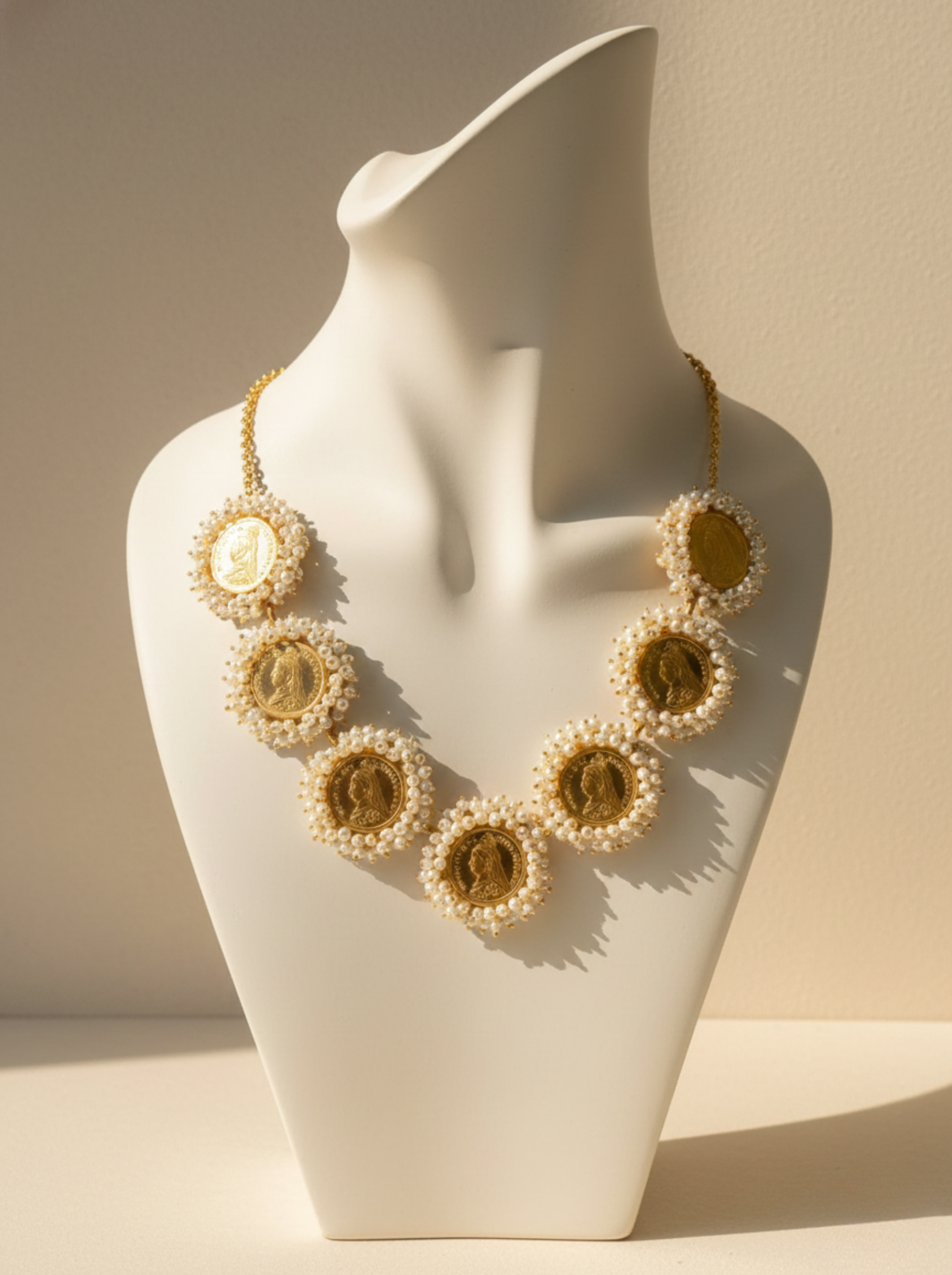 "The Sovereign Heritage" Handcrafted Coin & Seed Pearl Statement Necklace