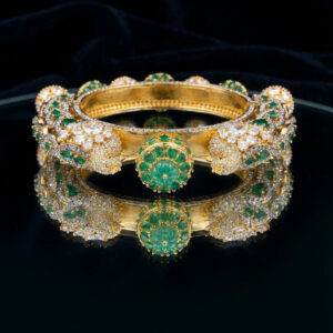 Handcrafted Royal Peacock & Emerald Jhumka Statement Kada