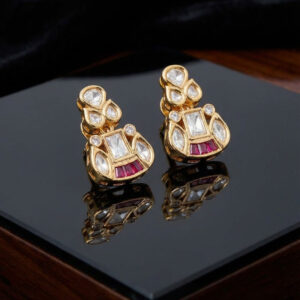 Handcrafted Vintage-Style Kundan & Ruby Drop Statement Earrings