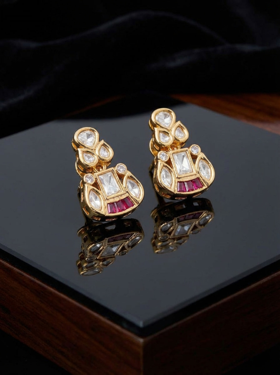 Handcrafted Vintage-Style Kundan & Ruby Drop Statement Earrings