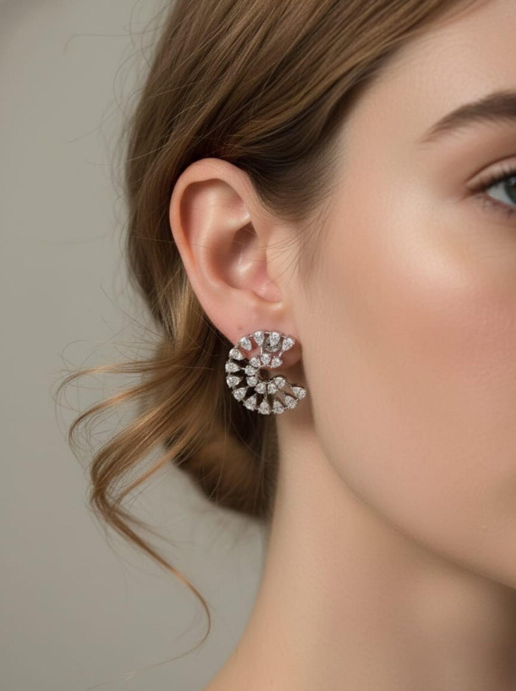 Handcrafted Diamond Spiral "Nautilus" Statement Studs - Image 5