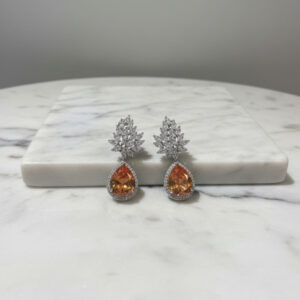 Handcrafted Amber-Hued Citrine & Diamond Leaf Drop Earrings