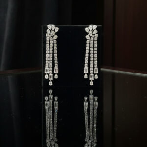 Artisan Floral Bouquet Diamond Drop Earrings with Tassel Fringe