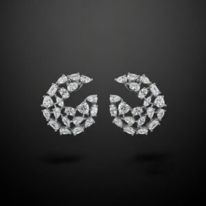Handcrafted Multi-Shape Diamond Crescent Statement Earrings