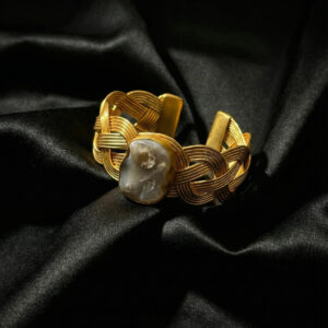 Handcrafted Byzantine Braid Cuff with Carved Mother of Pearl