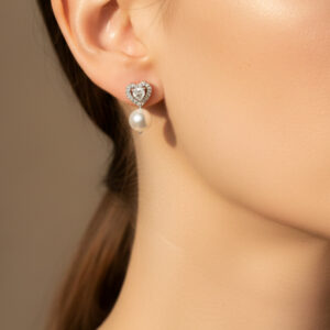 Artisan Heart-Cut Diamond Studs with Classic Pearl Drops