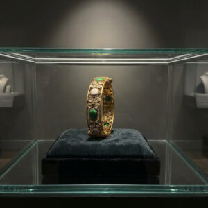 Handcrafted Royal Antique Gold Kada Bracelet with Green & Marbled Stones