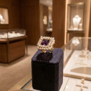 The "Imperial Bloom" Handcrafted Ring – Amethyst & Double Pearl Halo Statement Piece