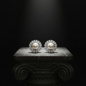 Handcrafted Pearl & Sunburst Diamond Halo Stud Earrings