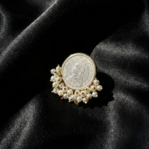 Handcrafted Queen Victoria Coin Studs in Gold Plated Silver with Seed Pearl Fringe