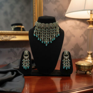 Empress Mint: Handcrafted Kundan & Mint Aventurine Choker Set with Chandbali Drops