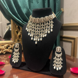 The Nizami Regal Jhalar Choker – Handcrafted Polki & Moonstone Pearl Set