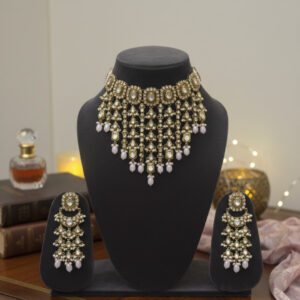 Majestic Rose Quartz & Kundan Polki Handcrafted Bridal Choker Set