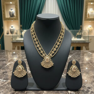 Imperial Heritage Handcrafted Rani Haar – Champagne Kundan & Seed Pearl Layered Jewelry Set