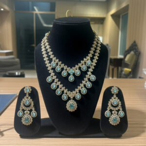 Empress of the Sea | Handcrafted Aquamarine Polki Layered Necklace & Chandbali Set