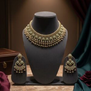 Heritage Mint & Polki Choker Set – Handcrafted Meenakari Chandbalis with Natural Amazonite