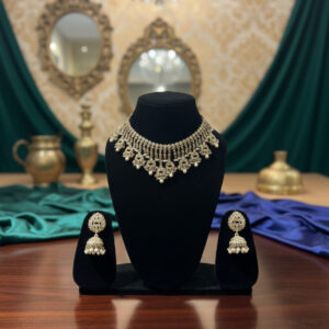 Handcrafted Antique Gold Polki Choker & Jhumka Set – Traditional Pearl Fringe Necklace for Bridal & Festive Wear