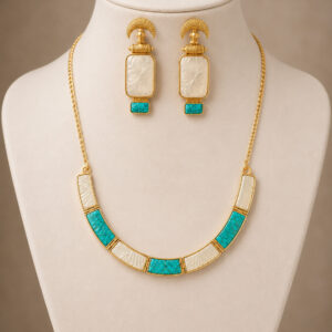 Cleopatra Turquoise & Mother-of-Pearl Collar Necklace Set with Drop Earrings | Glamour Glitz