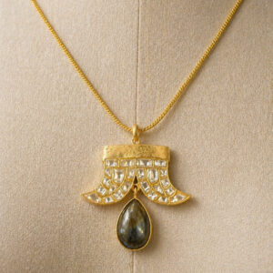 Noor Heritage Pendant — Kundan-Style Necklace with Smoky Drop | Glamour Glitz