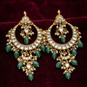 The Royal Heritage Chandbali: Handcrafted Kundan & Emerald Drop Crescent Earrings
