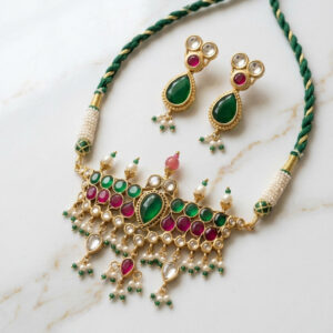 Exquisite Handcrafted Kundan & Emerald Green Choker Set with Matching Earrings