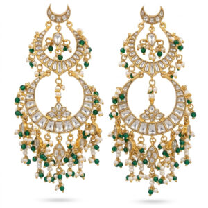 Handcrafted Kundan & Emerald Double-Tiered Chandbali Earrings | Royal Ethnic Statement Jewelry