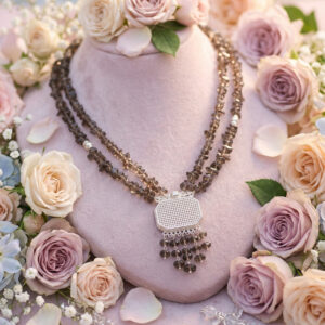 Handcrafted Smoky Quartz Multi-Strand Necklace with Filigree Tassel Pendant