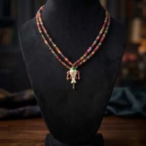 Double-Strand Multi-Tourmaline Necklace with Kundan Fish Pendant