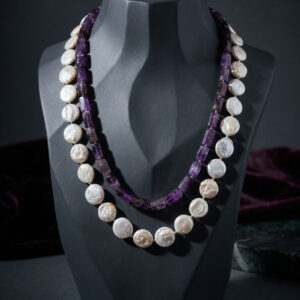 Handcrafted Double-Layer Amethyst & Organic Keshi Pearl Necklace
