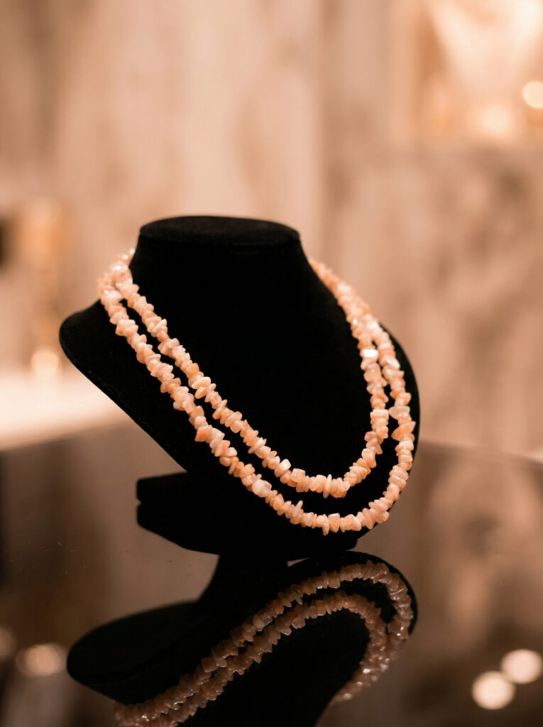 Natural Peach Sunstone Handcrafted Double-Layer Chip Necklace