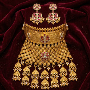 Royal Heritage Handcrafted Aadh Choker & Earring Set – Traditional Rajputi Bridal Jewelry in Ruby & Gold