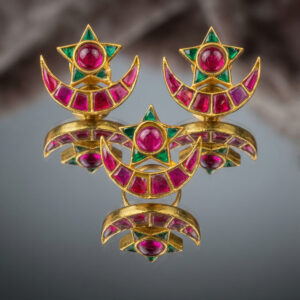 Celestial Moon & Star Gold-Plated Jewelry Set with Ruby-Pink Stones