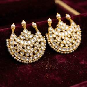 Handcrafted Kundan Crescent Chandbali Earrings