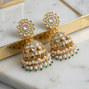 Floral Kundan Jhumka Earrings with Pearl Clusters