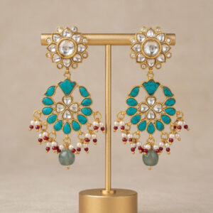 Premium Turquoise Kundan Chandbali Earrings | Handcrafted Traditional Meenakari Jewelry