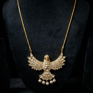 Handcrafted Kundan Eagle Statement Necklace – 22K Gold Plated Artisan Bird Pendant with Pearl Droplets
