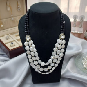 Coin Pearl & Black Onyx Statement Necklace