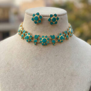 Azure Blossom: Pure Turquoise Choker & Earring Set